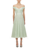 Mint Off-shoulder Lace Midi Dress