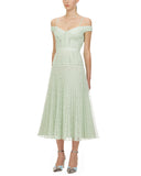Mint Off-shoulder Lace Midi Dress