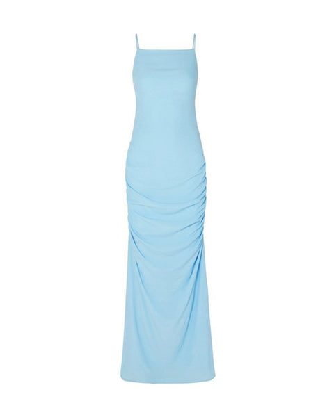 Blue Cutout Ruched Crepe De Chine Maxi Dress