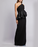 One-shoulder Ruffled Crepe Gown