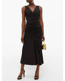 Black Ruched Silk-blend Midi Dress