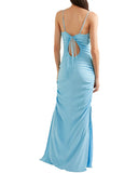 Blue Cutout Ruched Crepe De Chine Maxi Dress