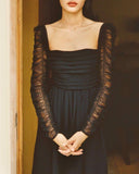 Black Crepe Swiss Dotted Gown