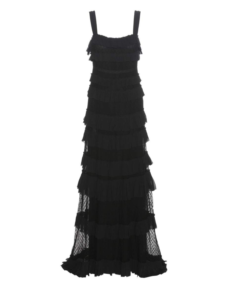 Lace and Crepe Tiered Gown