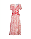 Red and Cream Polkadot Satin Print Dress