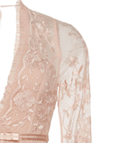 Embroidered Long Sleeve Lace and Tulle Gown