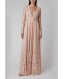 Embroidered Long Sleeve Lace and Tulle Gown