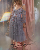 Cold-shoulder Embroidered Tulle Midi Dress