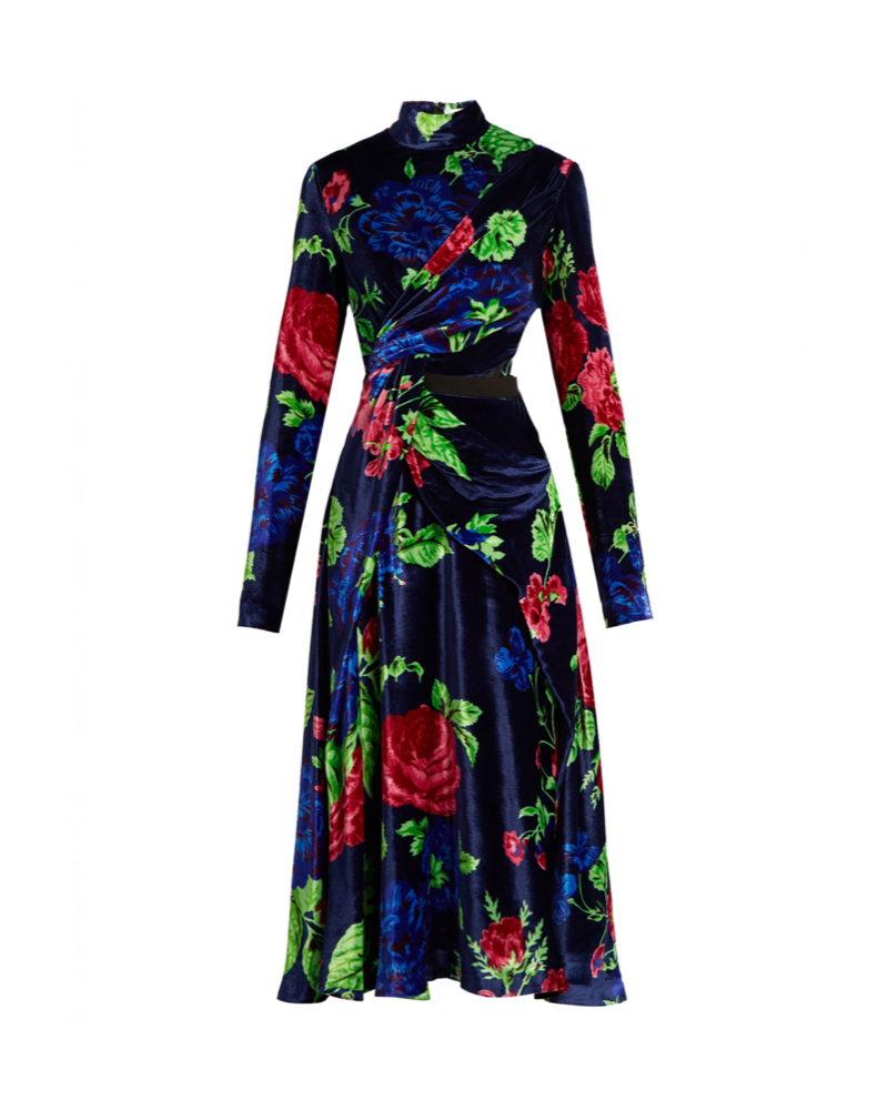Floral Velvet Flared Dress