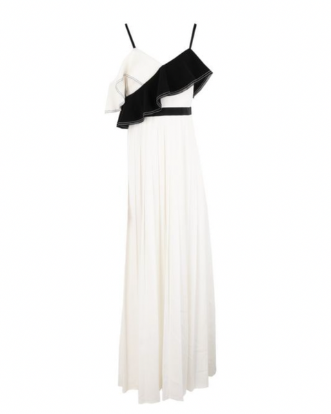 Asymmetrical Ruffled Trim Maxi Gown