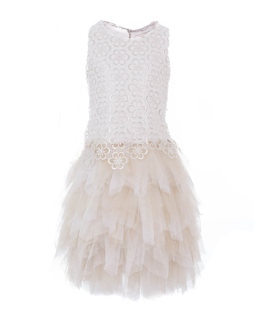 White and Gold Embroidered Party Dress