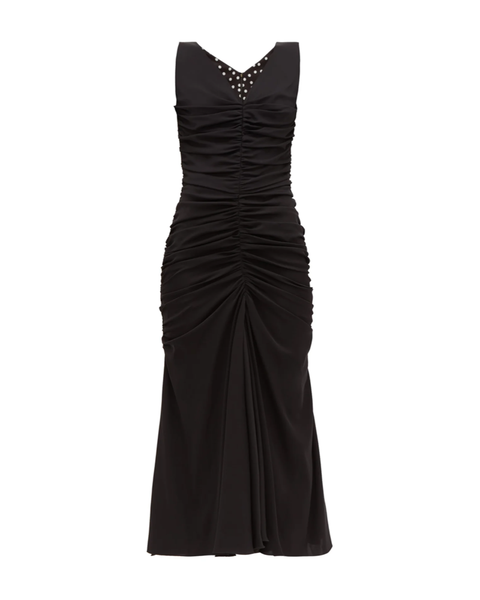 Black Ruched Silk-blend Midi Dress