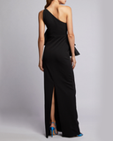 One-shoulder Ruffled Crepe Gown