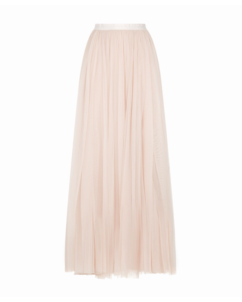 Beige Tulle Maxi Skirt