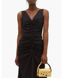 Black Ruched Silk-blend Midi Dress