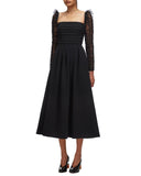 Black Crepe Swiss Dotted Gown