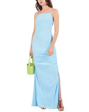 Blue Cutout Ruched Crepe De Chine Maxi Dress