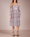 Cold-shoulder Embroidered Tulle Midi Dress