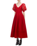 Red Sequin Short Sleeve Midi Dress