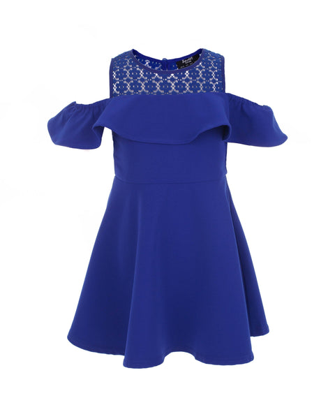 Royal Blue Cold Shoulder Ruffle Dress