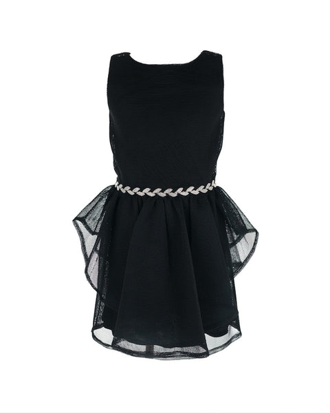 Black Jewel-Embellished Mesh Dress