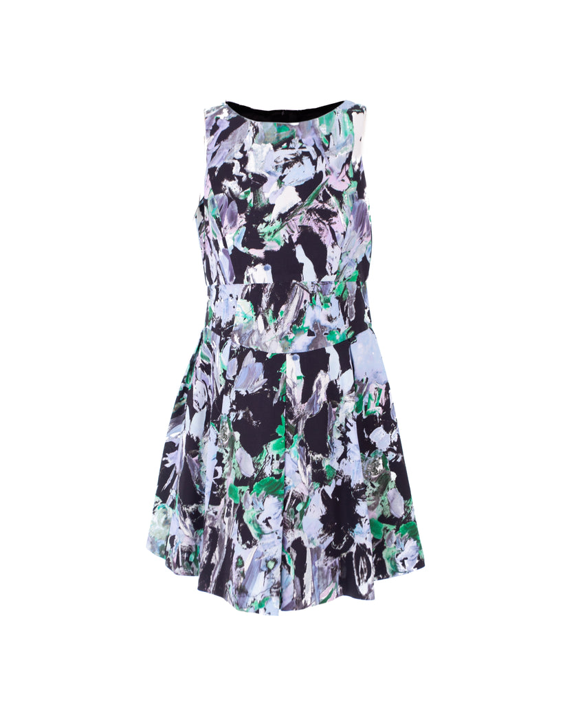 Painted-Floral Print Party Dress