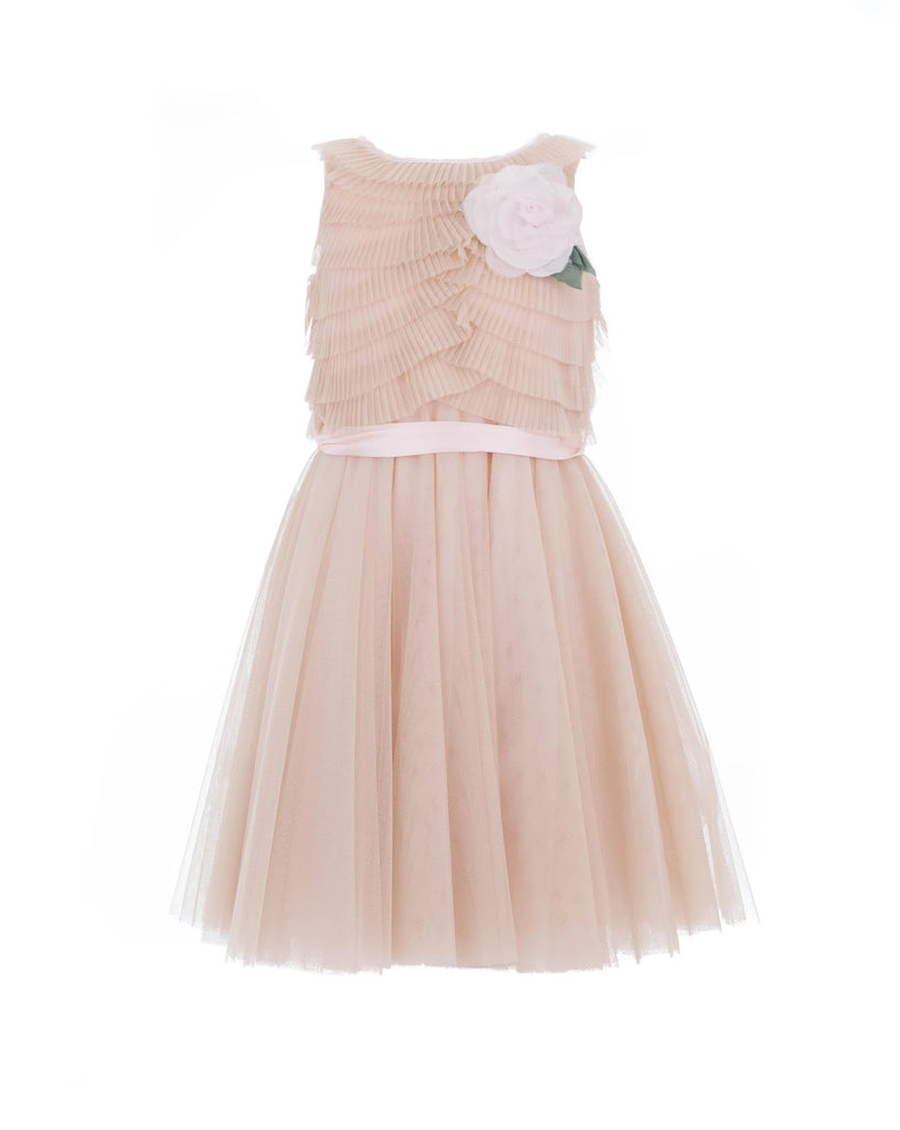 Antique Pink and Beige Corsage Tulle Dress