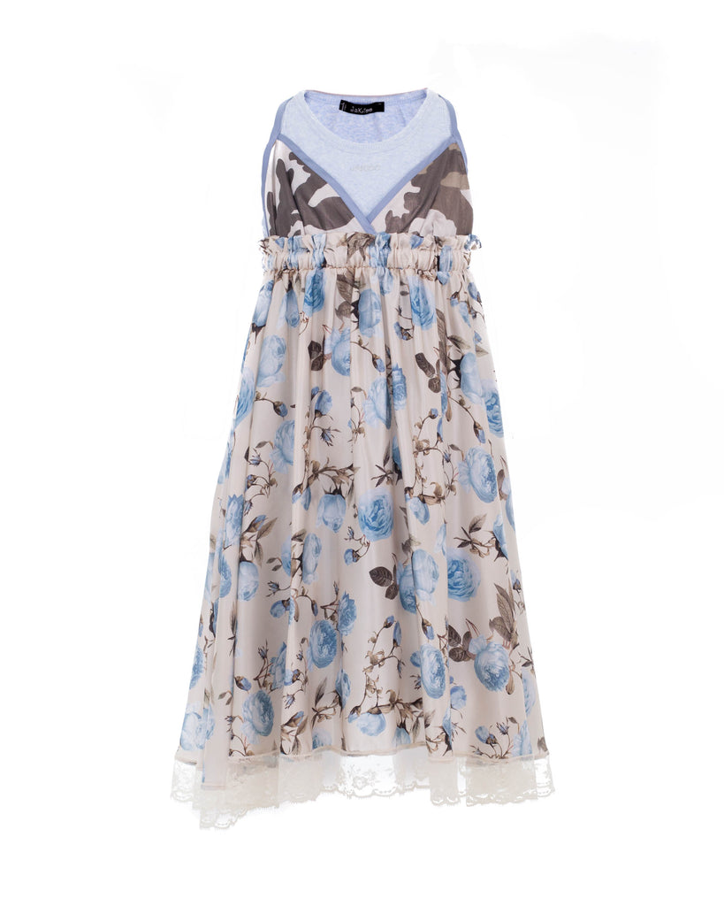 Floral Pattern and Lace Silk Dress