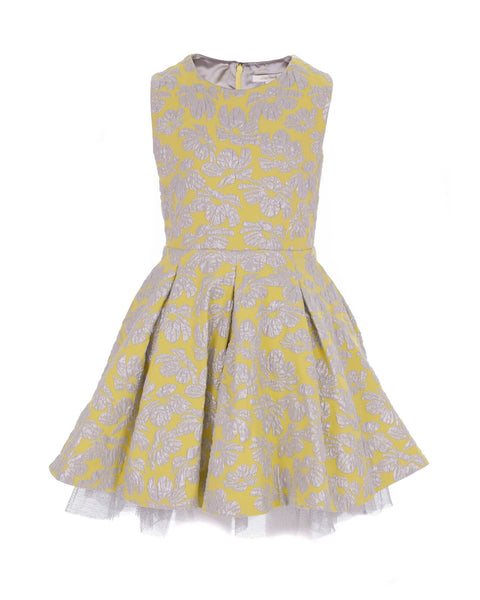 Floral Embroidered Yellow Party Dress