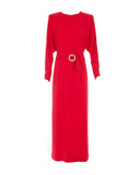 Red Embellished Belted Dress
