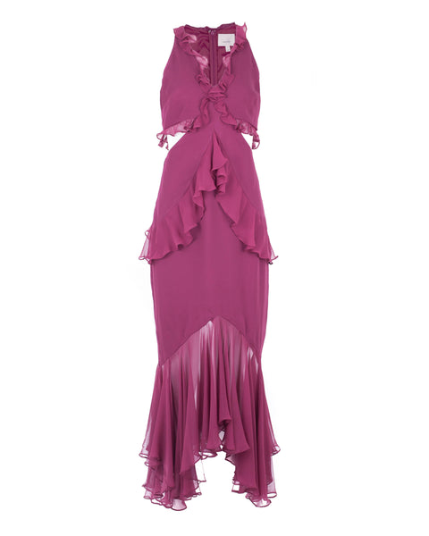 Ruffled Cutout Silk Chiffon Midi Dress
