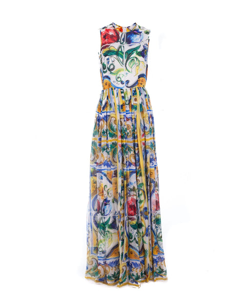 Maiolica Print Slik Maxi Dress