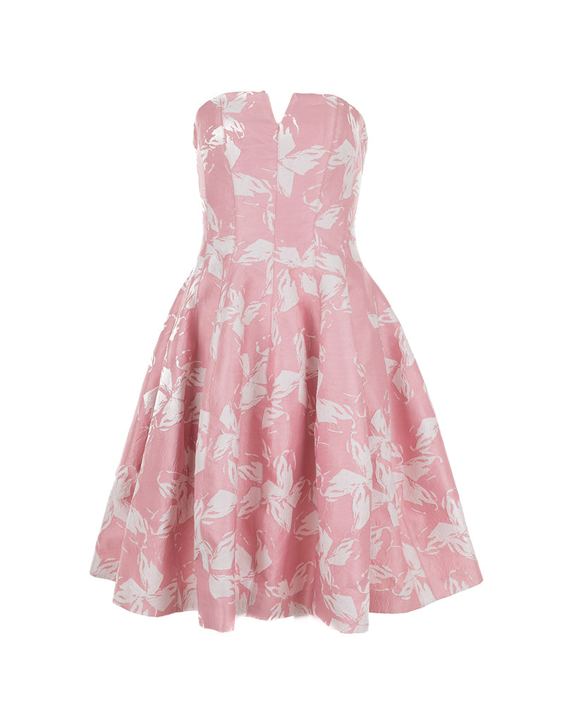 Pink Floral Brocade Strapless Mini Dress - Main Image