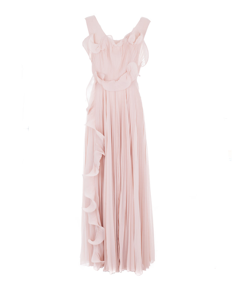 Pleated Georgette Evening Gown