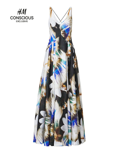 h&m conscious exclusive silk dress H&M Conscious Collection Patterned Ruffled Silk Dress UFO No More