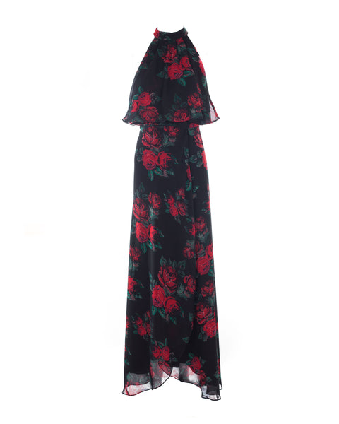 Golden Ray Rose Print Maxi Dress