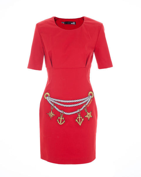 Embroidered Motif Red Dress