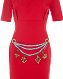 Embroidered Motif Red Dress