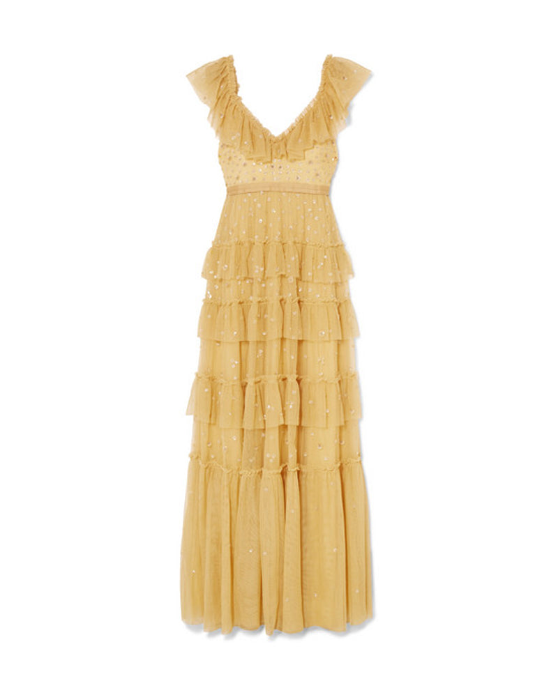 Sunburst Yellow Embellished Tulle Gown Sunburst Yellow Embellished Tulle Gown