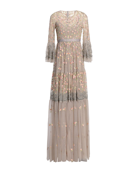 Floral Embroidered Sequin Long-sleeved Gown