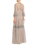 Floral Embroidered Sequin Long-sleeved Gown