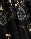 Black Floral Embroidered Sequin Long-sleeved Gown