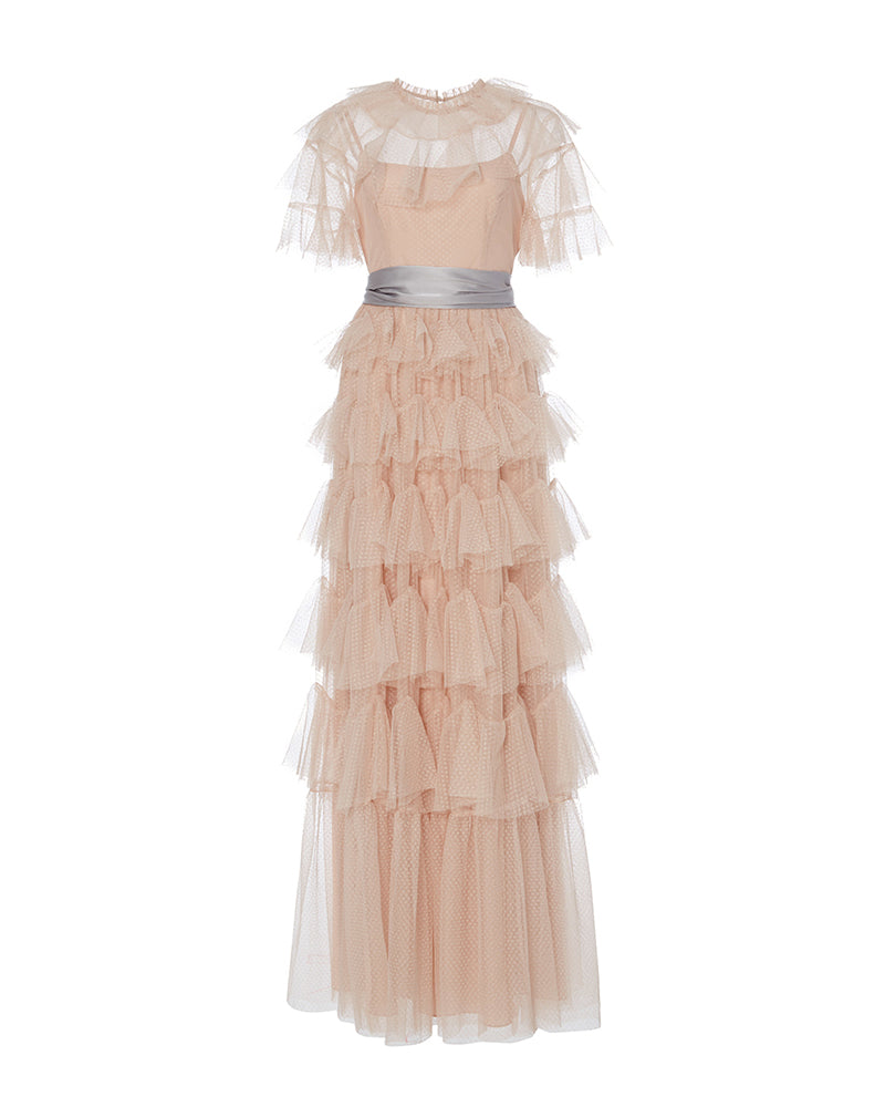 Scallop Tiered Tulle Gown