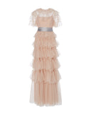 Scallop Tiered Tulle Gown