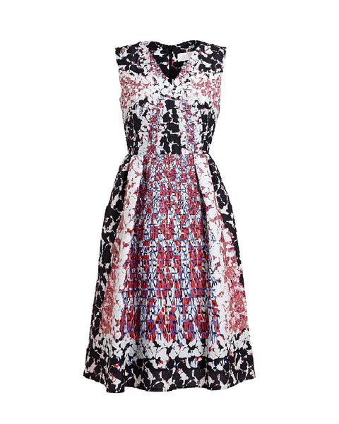 Printed Cloque Sleeveless Midi Dress