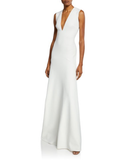 Plunge Neck Sleeveless Crepe Gown
