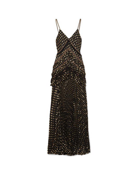 Black and Gold Metallic Polka-dot Maxi Dress