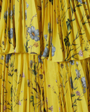 Yellow Floral Print Pleated Dress