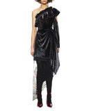 Asymmetrical Metallic Velvet And Lace Dress
