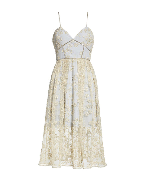 Azalea Embroidered Mesh Chain-Trimmed Dress